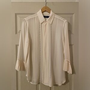POLO 100% Mulberry Silk Blouse with Pleating Detail